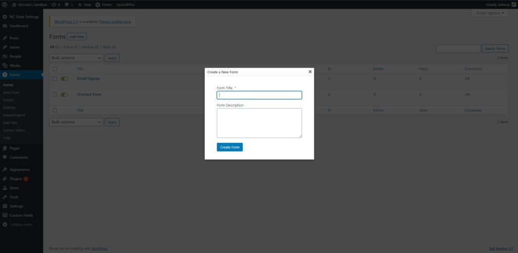 form title and form description fields for gravity forms