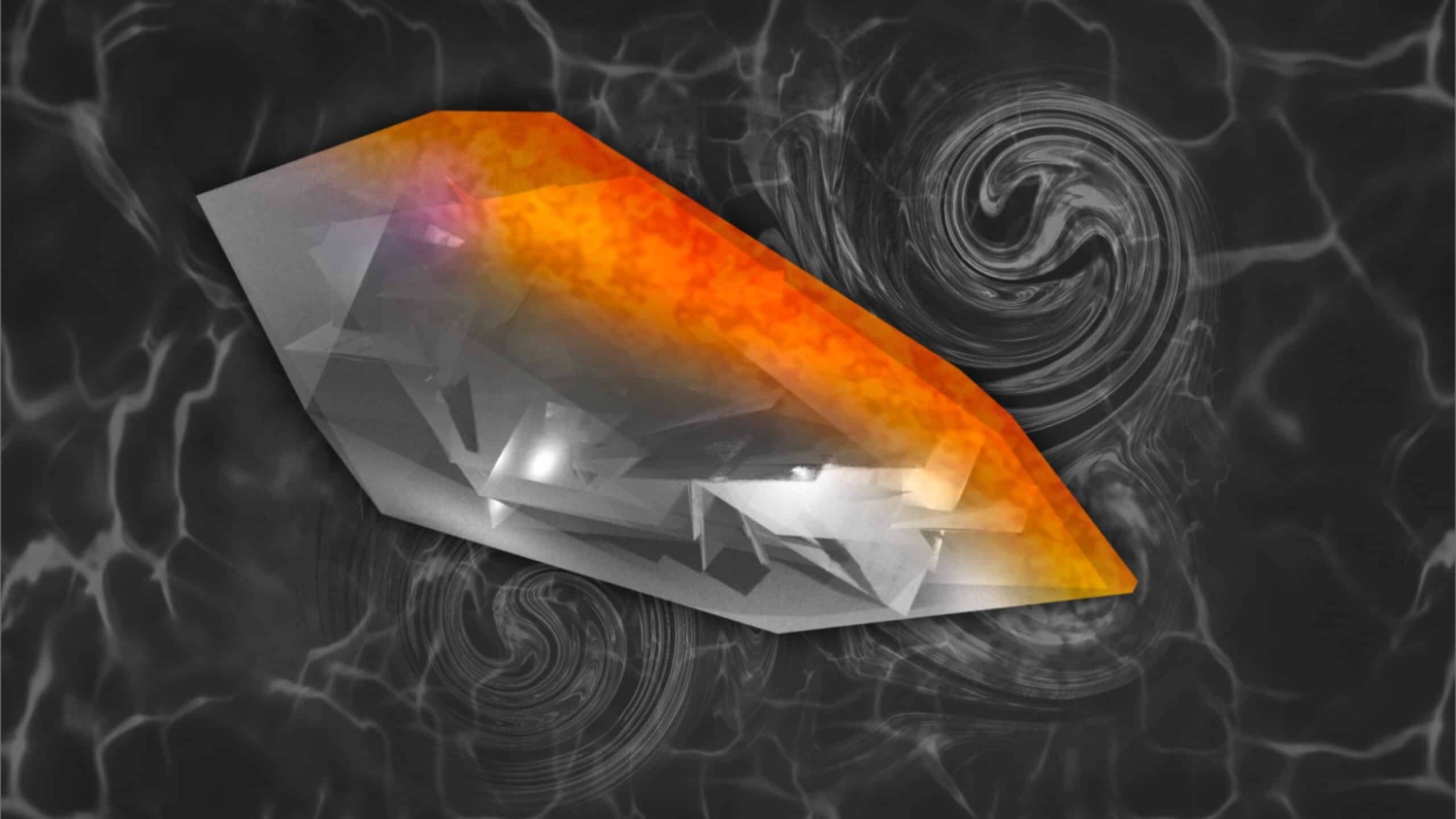 Crystal on dark background to illustrate how applying a thermal gradient to the crystal creates orbital angular momentum.